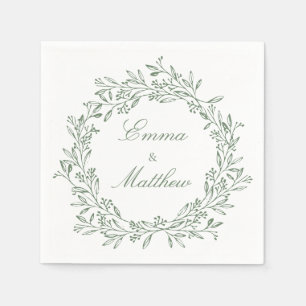 Green & White Vintage Botanical Elegant Foliage  Napkin