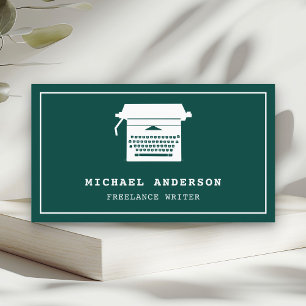 Green White Vintage Typewriter Professional Writer Business Card