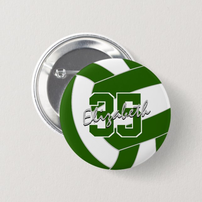 green white volleyball team colours 6 cm round badge (Front & Back)