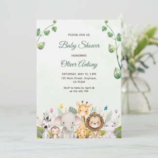 Green & White Watercolor Baby Shower Invitation