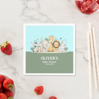 Green & White Watercolor Baby Shower Paper Napkin