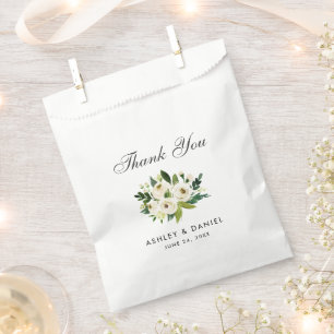 Green White Watercolor Floral Wedding Thank You Favour Bag
