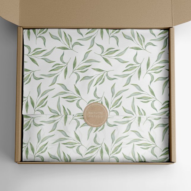 Green & White Watercolor Leaves Botanical Pattern Tissue Paper (Creator Uploaded)