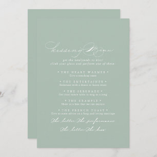 Green White Wedding Kissing Menu Game Card
