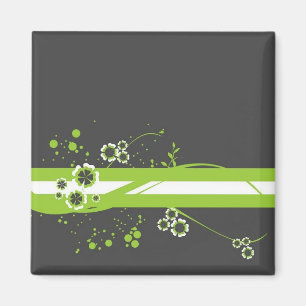 Green * White Whimsy on Black Magnet