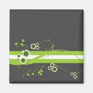 Green * White Whimsy on Black Magnet