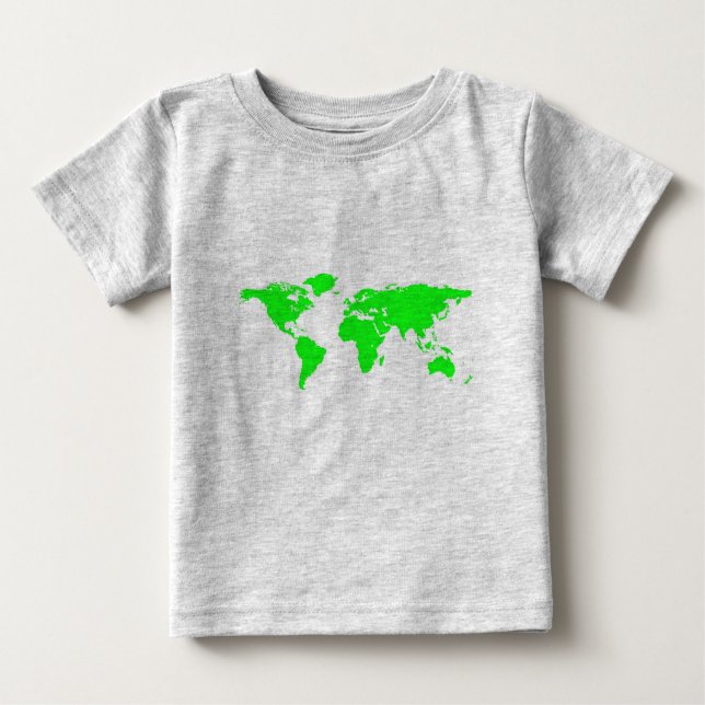 Green White World Map Baby T-Shirt (Front)