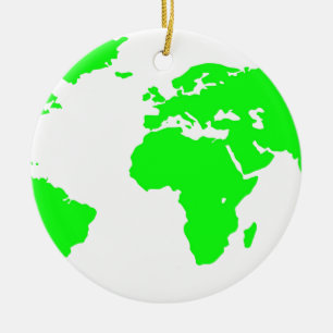 Green White World Map Ceramic Tree Decoration