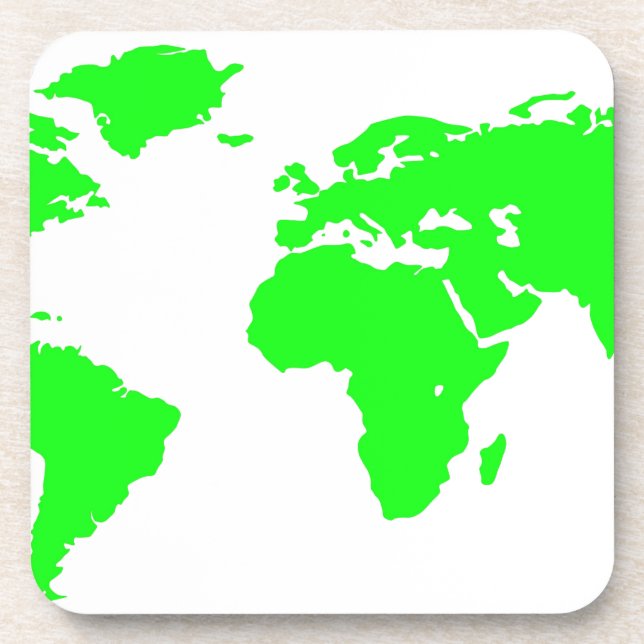 Green White World Map Coaster (Front)