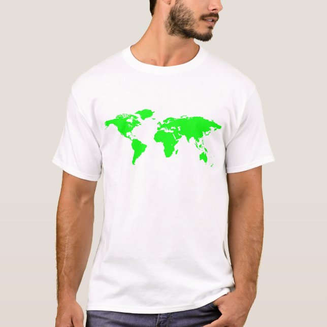 Green White World Map T-Shirt (Front)