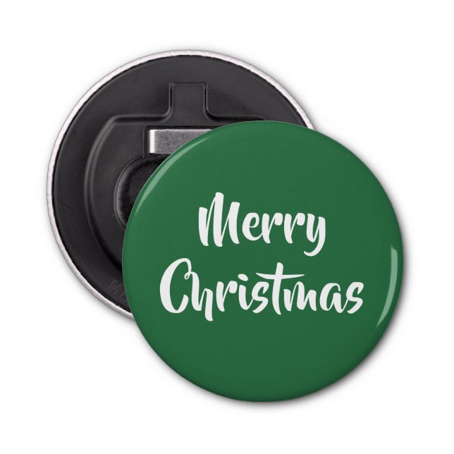 Green & White Xmas Festive Holiday Merry Christmas Bottle Opener (Front)