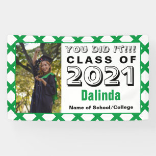 Green & White You Did It Graduation Banner