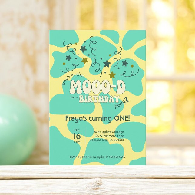 Green Who's in the MOOO-D Cow Print 1st Birthday Invitation (Creator Uploaded)