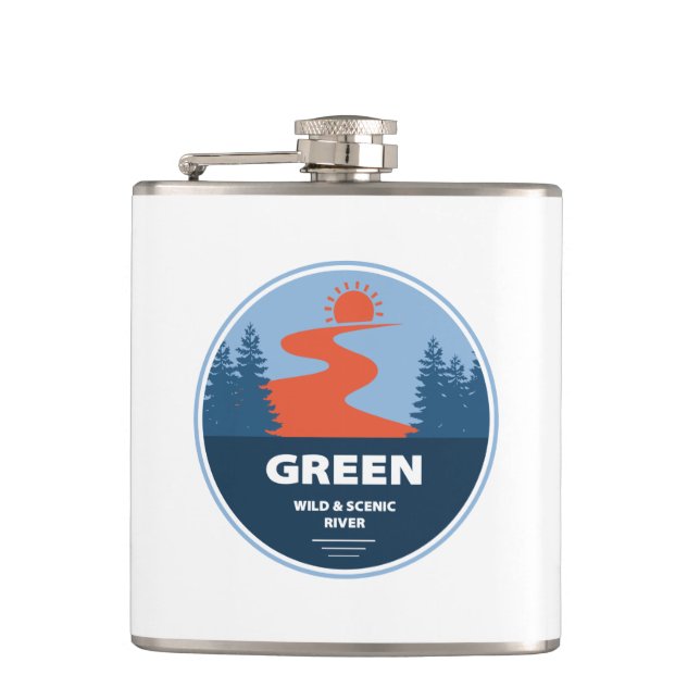 Green Wild And Scenic River Hip Flask (Front)