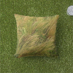 Green Wild Grass Texture • Nature & Wind Summer Cushion