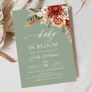 Green Wildflower Baby in Bloom Autumn Baby Shower Invitation