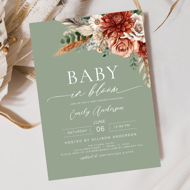 Green Wildflower Baby in Bloom Autumn Baby Shower Invitation (Creator Uploaded)