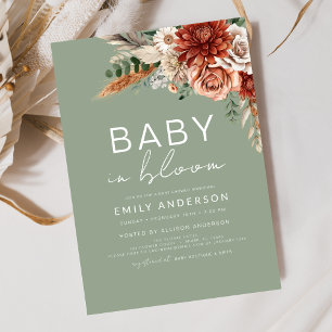 Green Wildflower Baby in Bloom Autumn Baby Shower Invitation