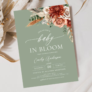 Green Wildflower Baby in Bloom Autumn Baby Shower Invitation