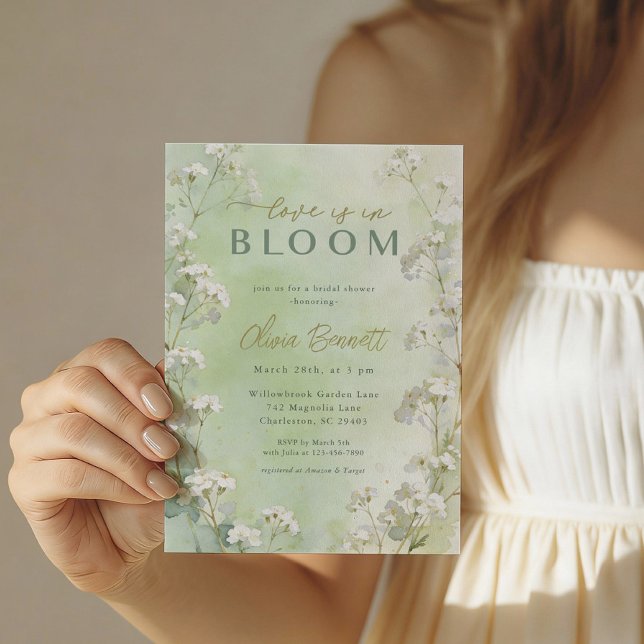 Green Wildflower Bridal Shower Invitation (Green Garden Bridal Shower Invite)