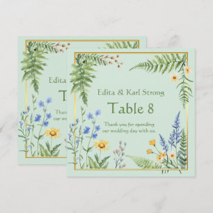 Green Wildflower Floral Table Number and Thank You