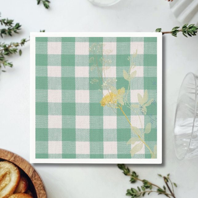 Green Wildflower Gingham Plaid Farmhouse Napkin (Creator Uploaded)
