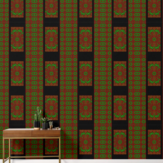Green Wildflower in Red Wallpaper (Hallway)