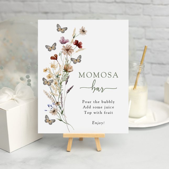Green Wildflower Momosa Bar Poster (Sage Green Wildflower Momosa Bar Poster with Butterflies by Painted Paperie
)