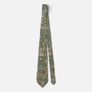 Green Wildflower Wedding Tie