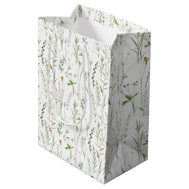 Green wildflowers  medium gift bag (Back Angled)