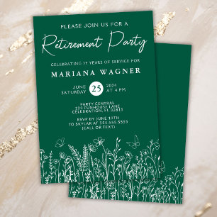 Green Wildflowers Retirement Party Invitation
