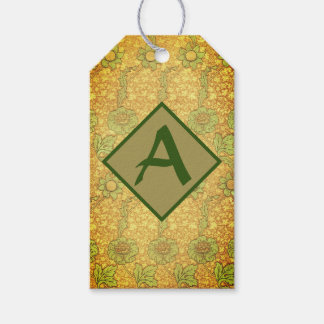 GREEN WILLIAM MORRIS GIFT TAG CUSTOM INITIAL