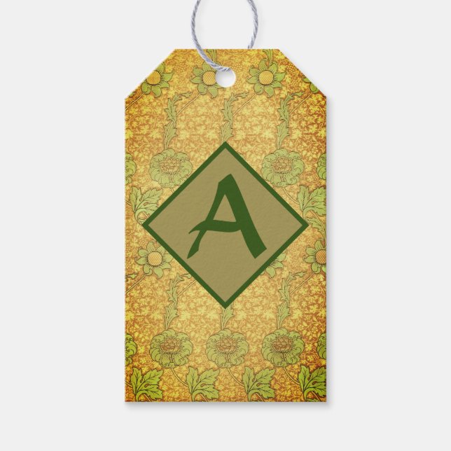 GREEN WILLIAM MORRIS GIFT TAG CUSTOM INITIAL (Front)