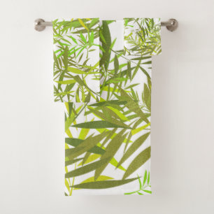 Green Willow Leaves Bath Towel Set