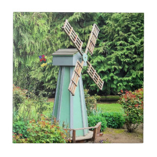 Green Windmill Garden Decor Ceramic Tile