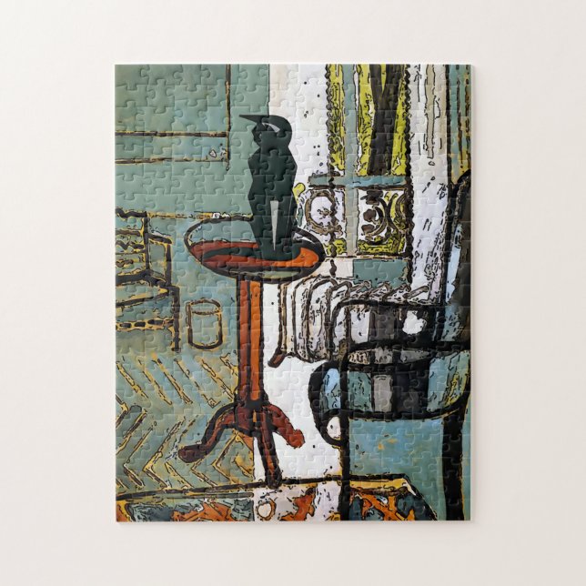 Green Window  Window,  Black Cat Jigsaw Puzzle (Vertical)