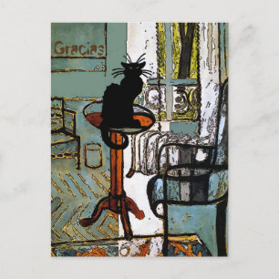 Green Window with Black Cat, Gracias, change text Postcard