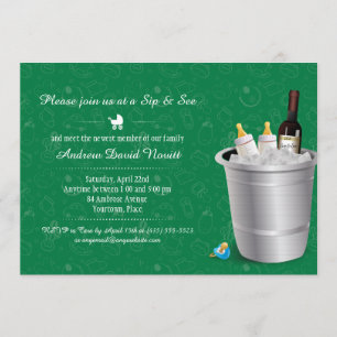 Green Wine Baby Bottles Sip and See Baby Shower Invitation