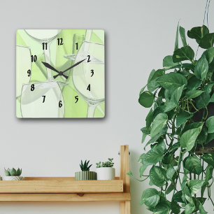 Green Wine Glasses Numbered Wall Clock