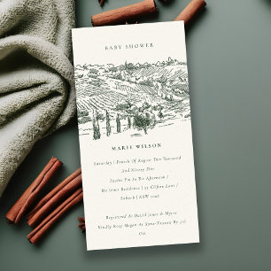 Green Winery Mountain Sketch Baby Shower Invite