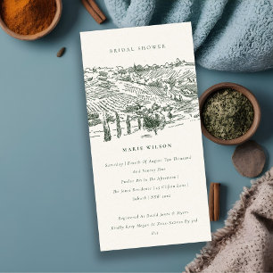 Green Winery Mountain Sketch Bridal Shower Invite