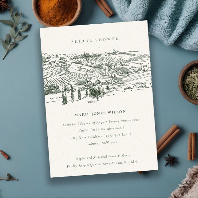 Green Winery Mountain Sketch Bridal Shower Invite (Creator Uploaded)