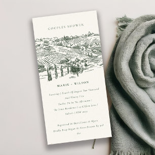 Green Winery Mountain Sketch Couples Shower Invite