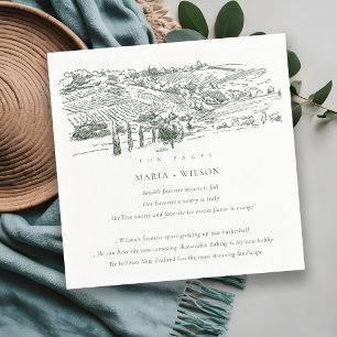 Green Winery Mountain Sketch Wedding Fun Facts Napkin