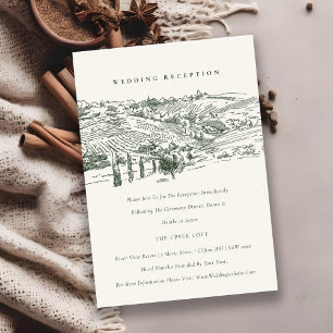 Green Winery Mountain Sketch Wedding Reception Enclosure Card