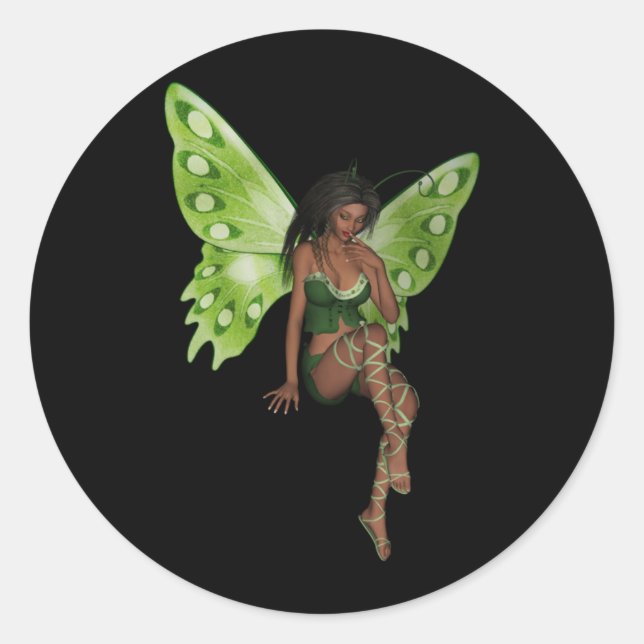 Green Wing Lady Faerie 6 - 3D Fairy - Classic Round Sticker (Front)