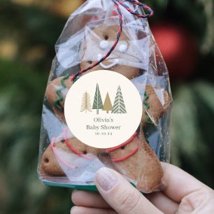 Green Winter Baby Shower  Classic Round Sticker