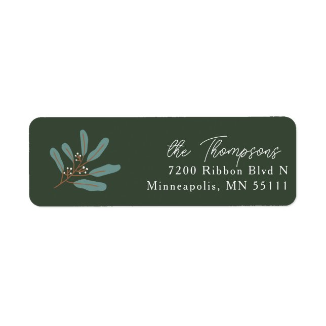 Green Winter Botanical Return Address Label (Front)