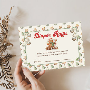 Green Winter Christmas Baby Shower Diaper Raffle Enclosure Card