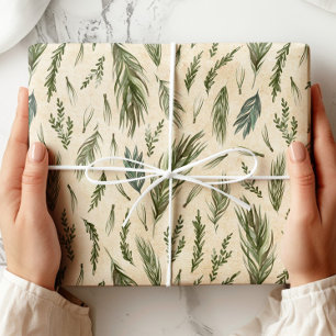 Green Winter Foliage Kraft Wrapping Paper